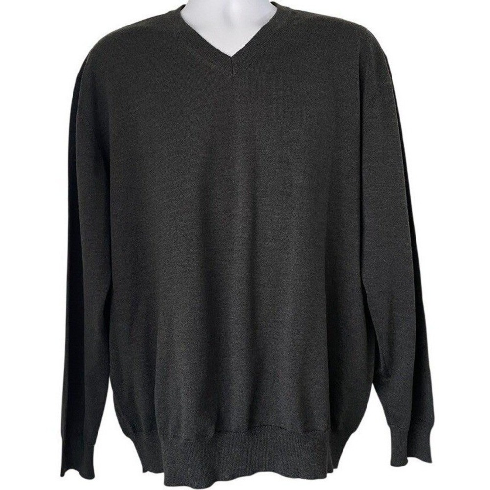 Italian Merino Wool Sweater XXL Gray V Neck Minimalist‎ Classic